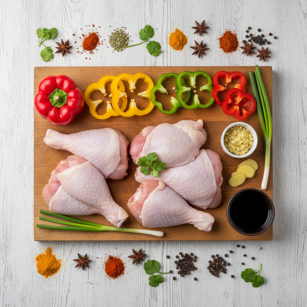 Ingredients prepared for black pepper chicken