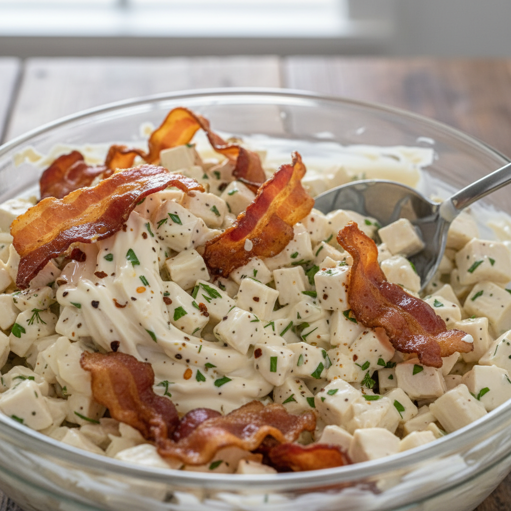 Cooked crispy bacon pieces