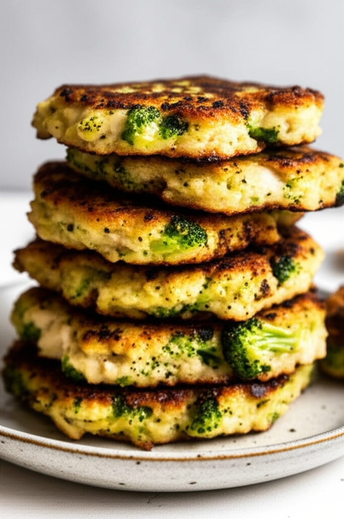 Broccoli chicken fritters plated