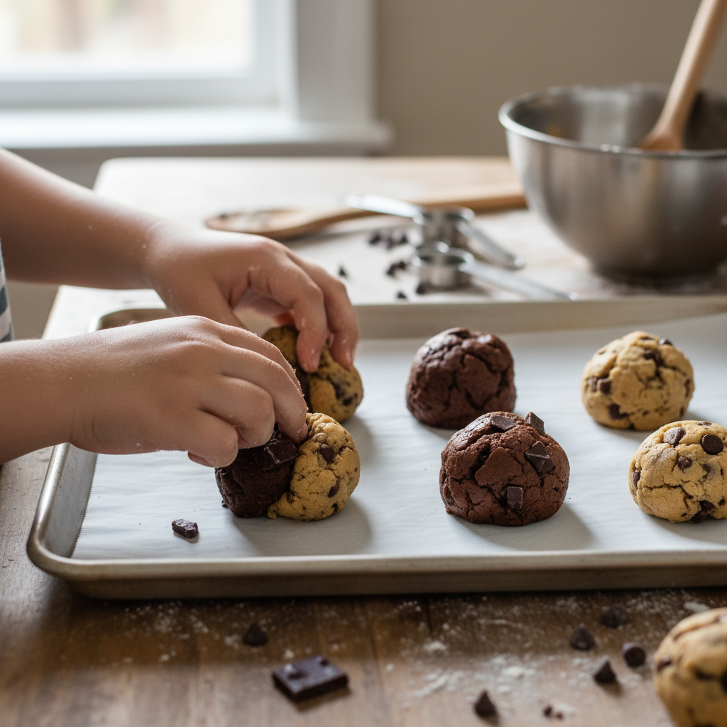 Combining Brownie and Chocolate Chip Dough Balls
