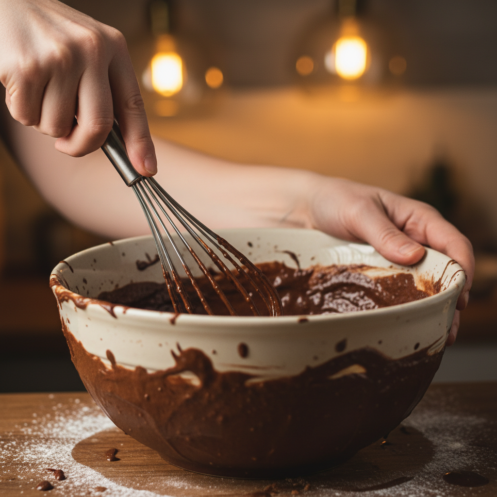 Whisking the Buttermilk Chocolate Cake Ingredients
