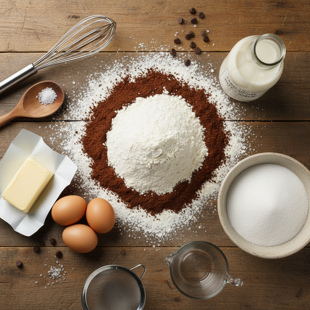 Ingredients for Buttermilk Chocolate Cake