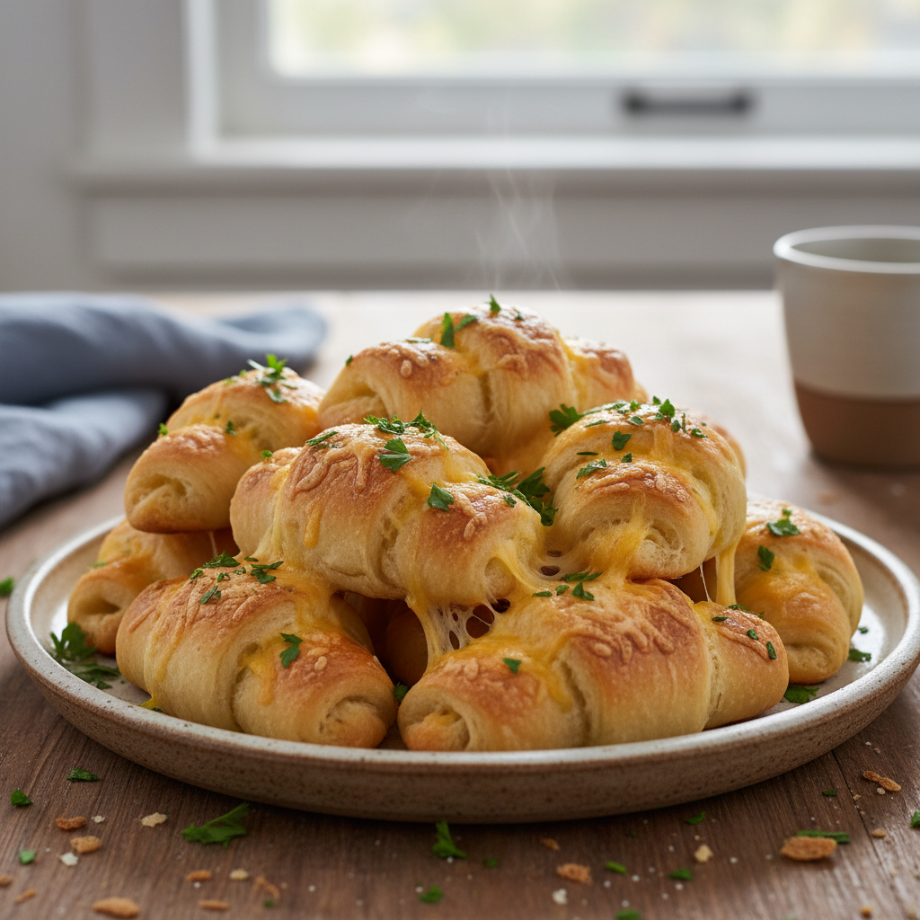 Freshly baked Cheesy Garlic Crescent Rolls served warm