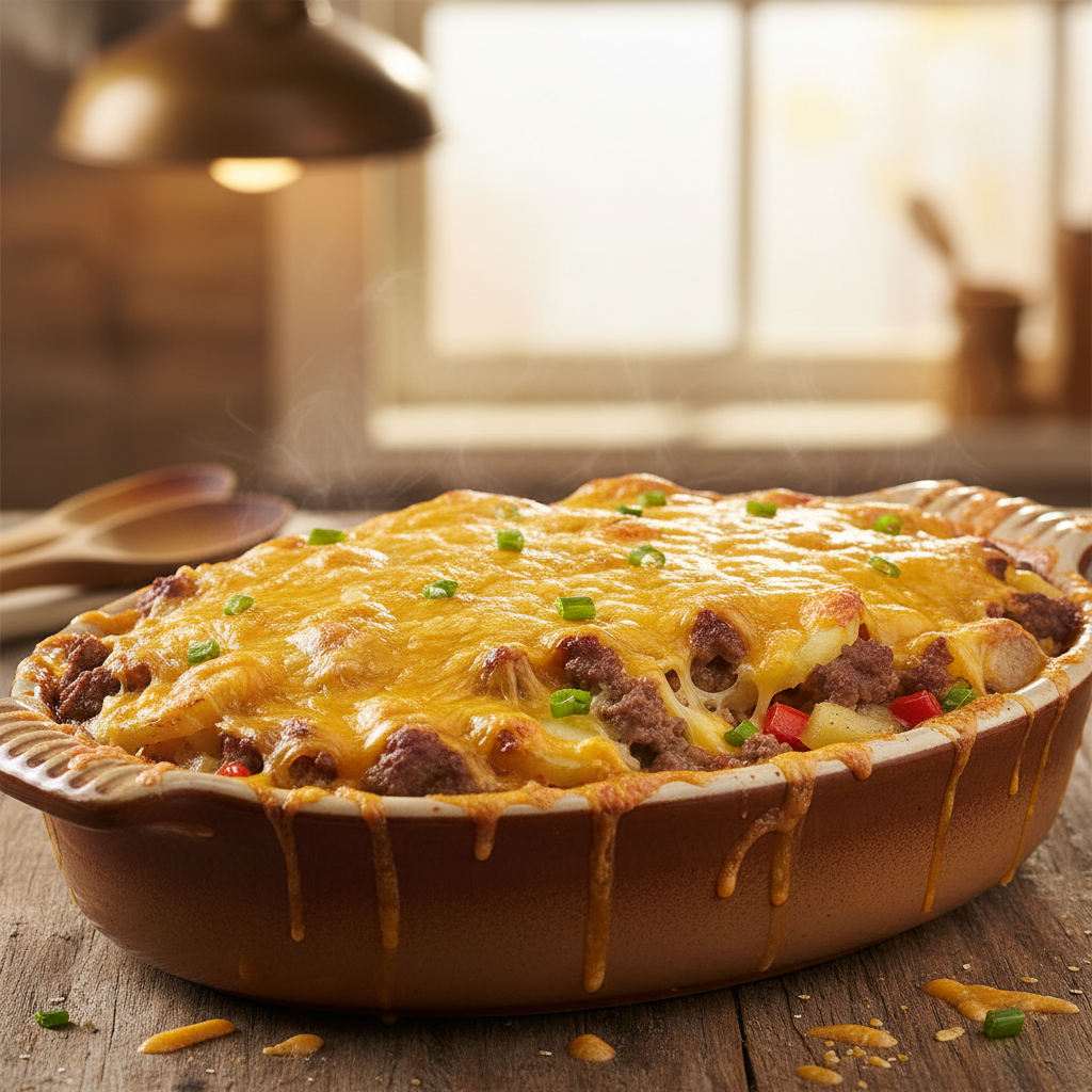 Hamburger Potato Casserole served hot