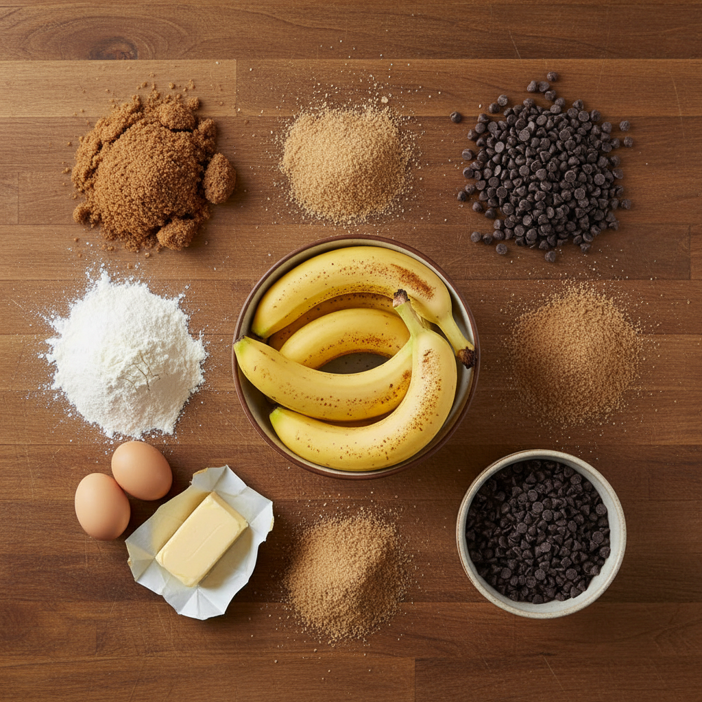 Ingredients for banana chocolate chip bars