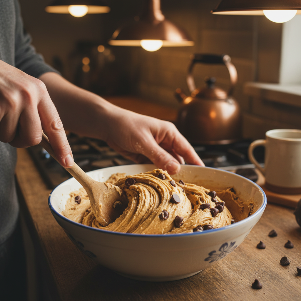 Cookie dough with chocolate chips mixed