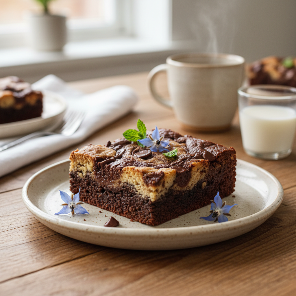 Finished chocolate chip cookie brownies served