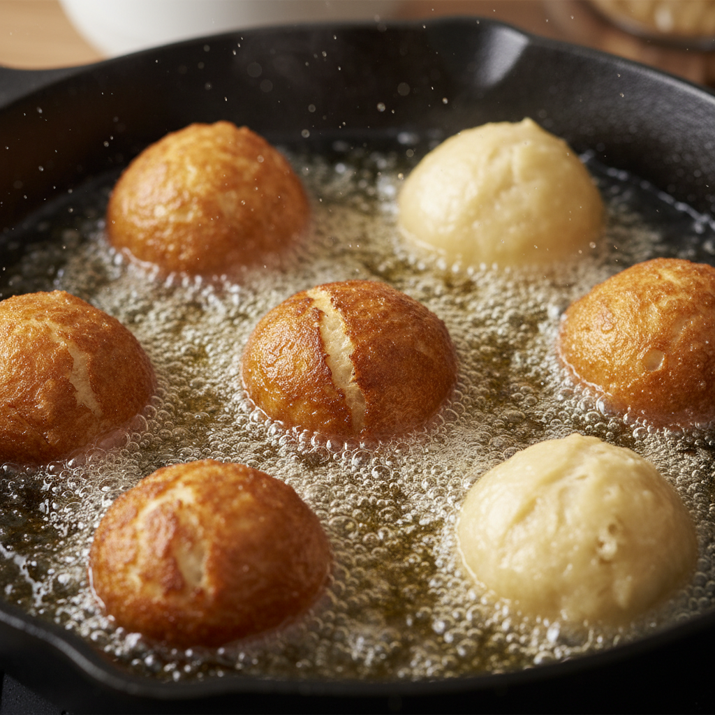 Frying and coating churros poppers with cinnamon sugar