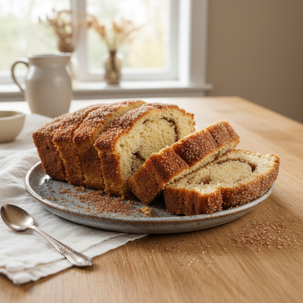Freshly baked Cinnamon Buttermilk Loaf cooling on a rack