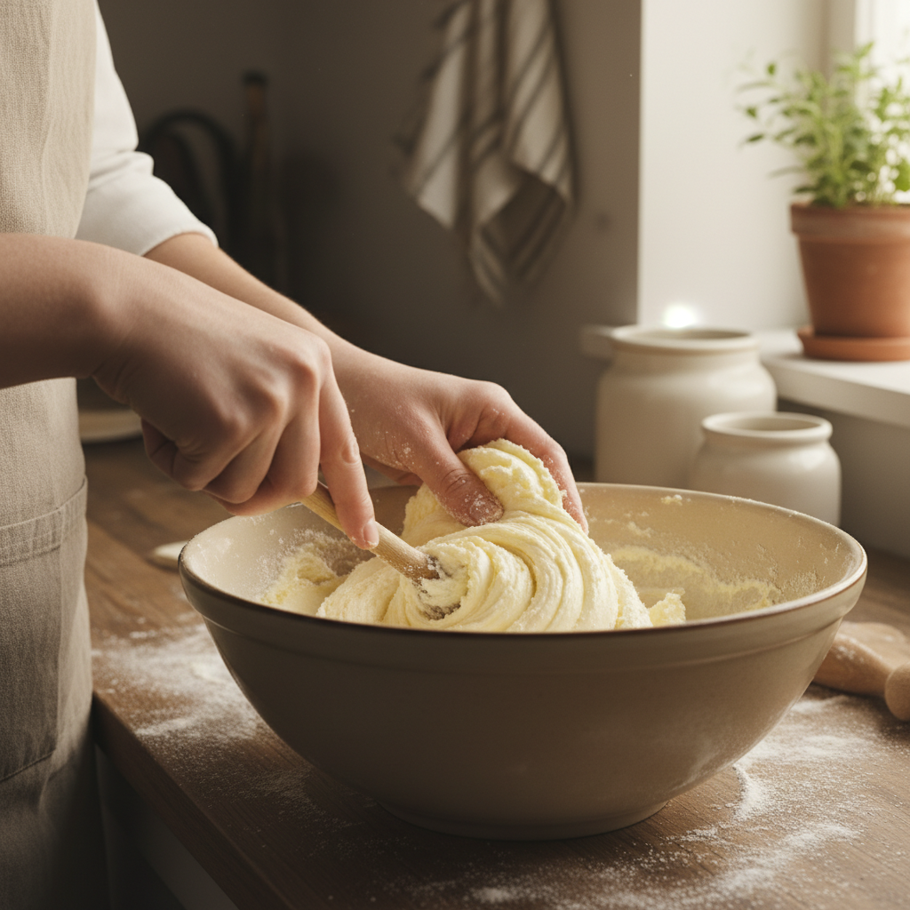 Creaming sugar and butter together in a bowl for Cinnamon Buttermilk Loaf