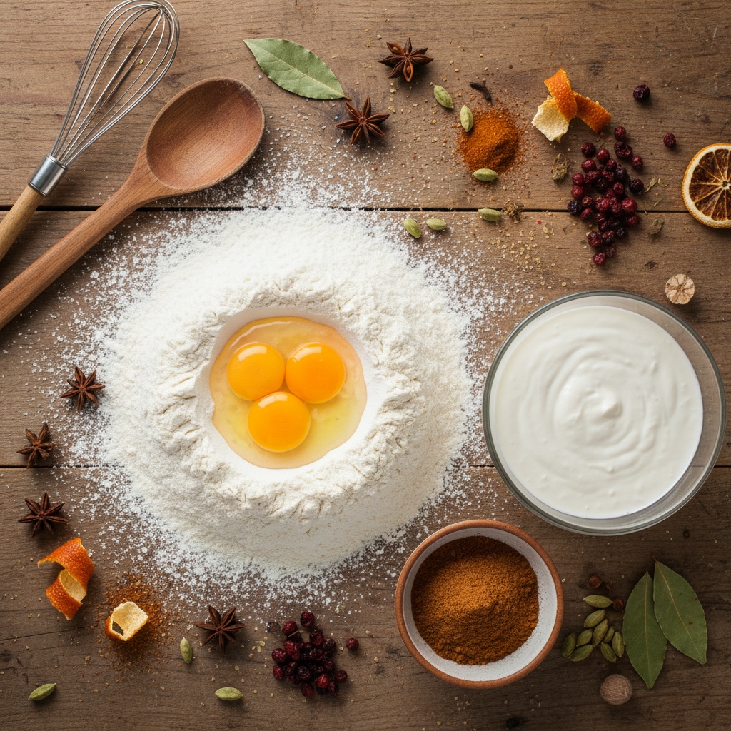 Ingredients for cinnamon buttermilk muffins and streusel