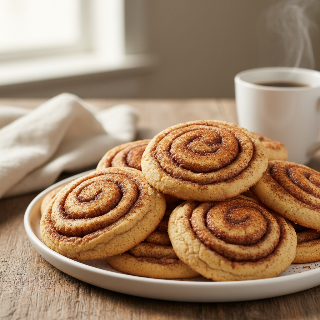 Perfectly baked and shaped cinnamon roll cookies cooling on wire racks