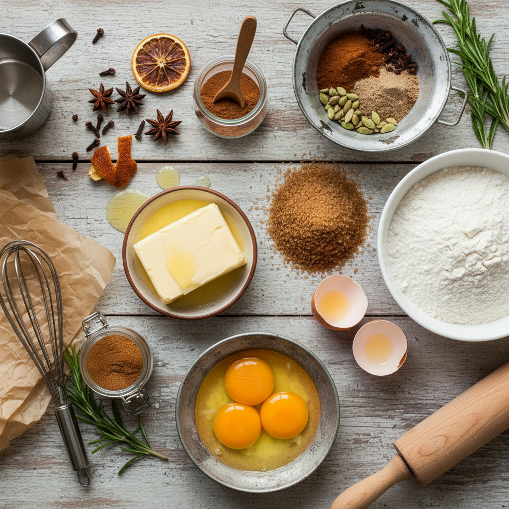 Ingredients for cinnamon roll cookies laid out on a marble countertop