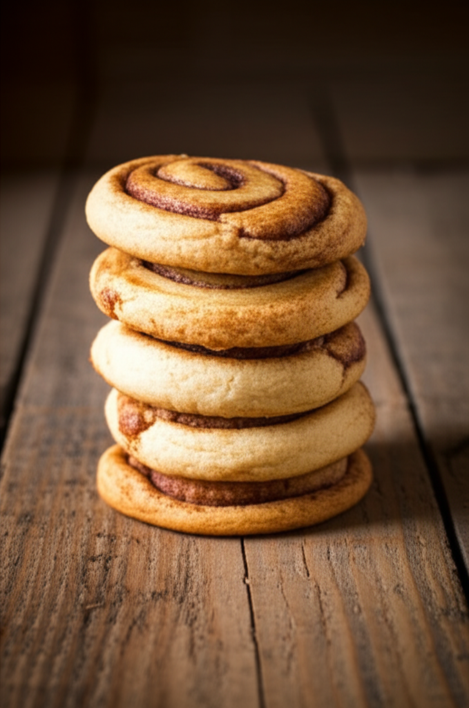 Delicious cinnamon cookies on a rustic wooden surface