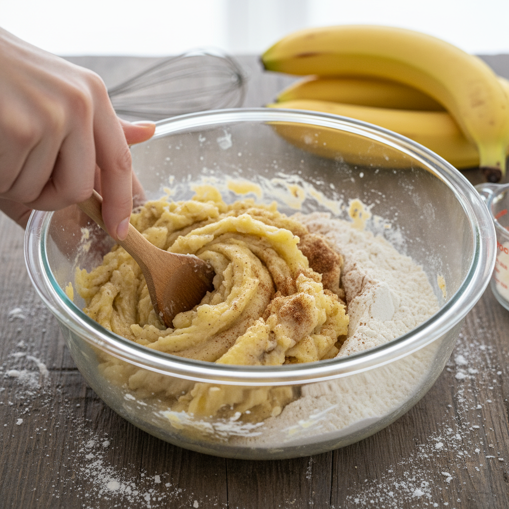 Preparing the batter for Cinnamon Swirl Banana Bread