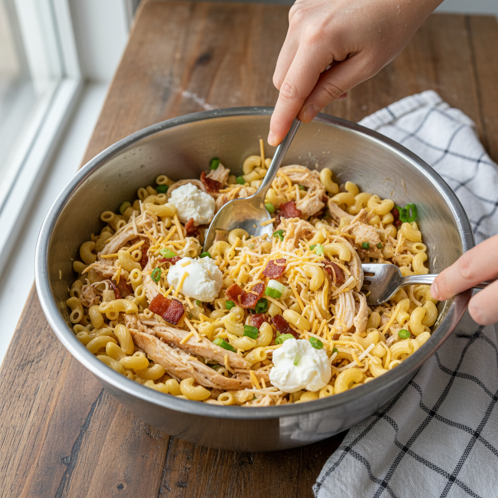 Mixing ingredients for Crack Chicken Casserole