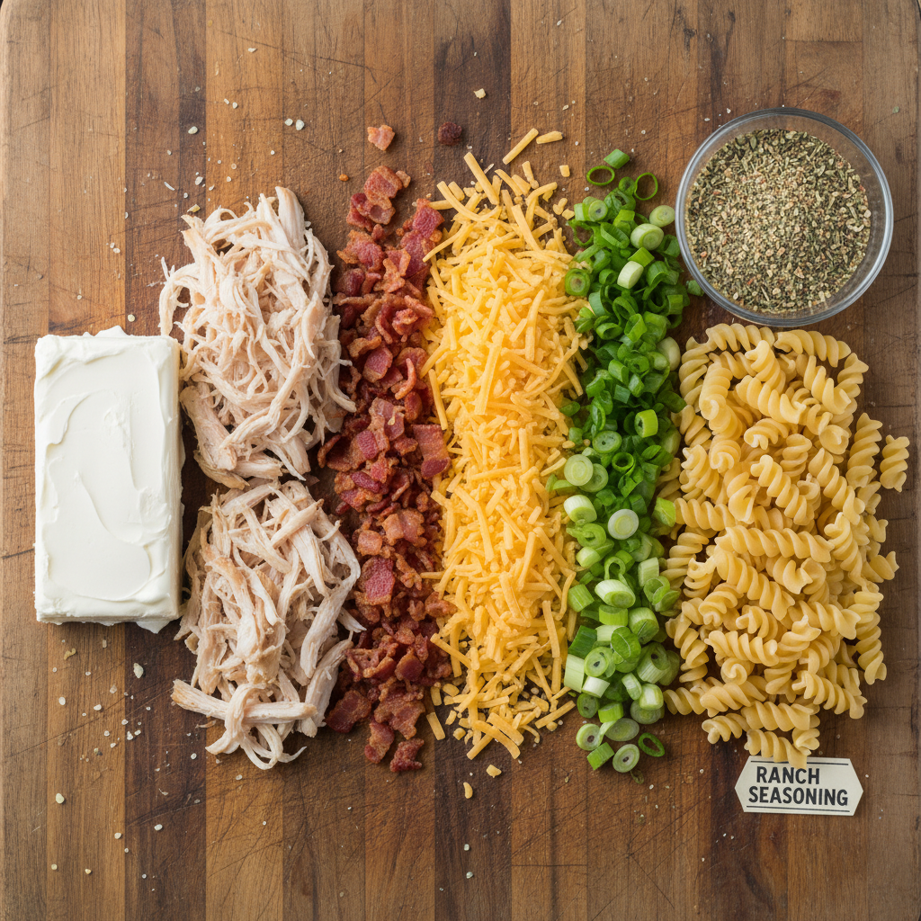 Ingredients for Crack Chicken Casserole laid out