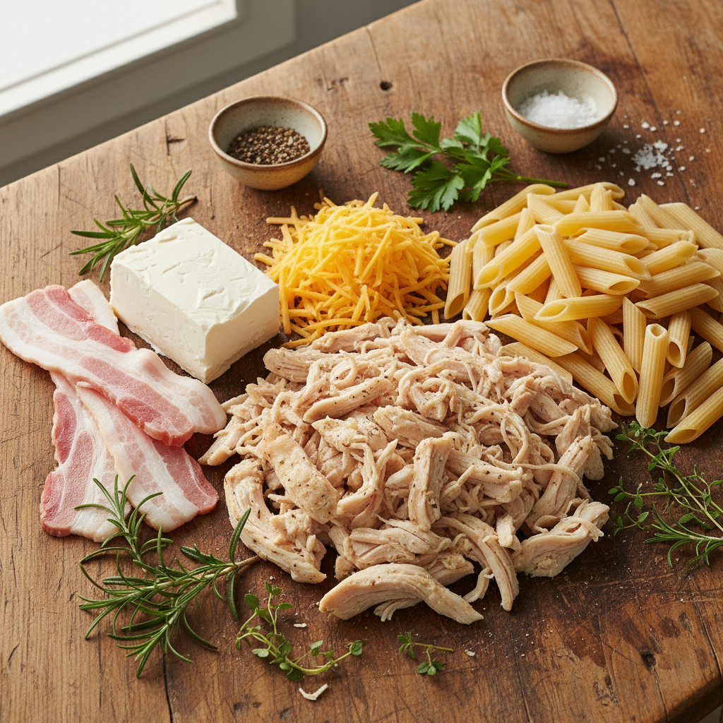 Ingredients for Crack Chicken Penne on countertop