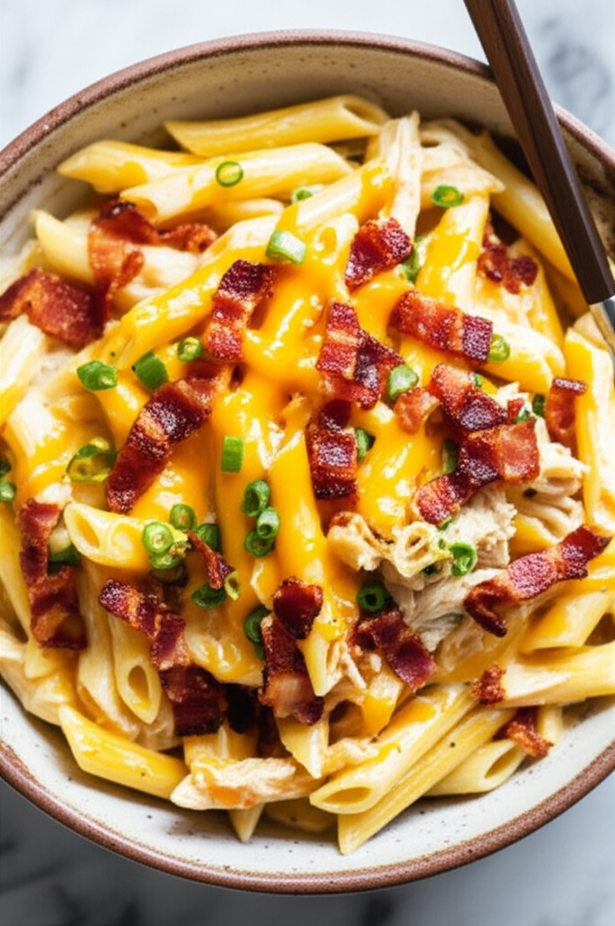 Delicious Crack Chicken Penne served on plate