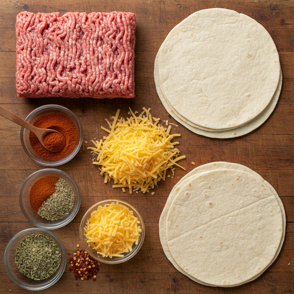 Ingredients for Cheesy Beefy Roll-Ups