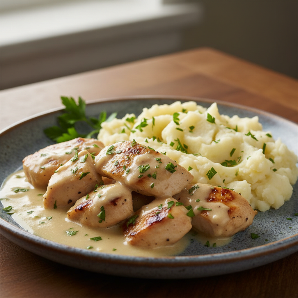 Creamy Garlic Chicken served on table with sides