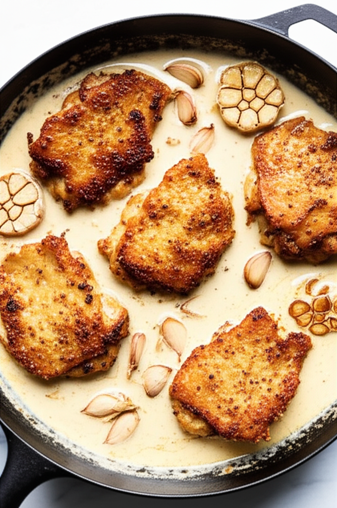 Creamy Garlic Chicken on plate with gravy