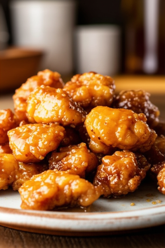 Crispy honey garlic chicken plated