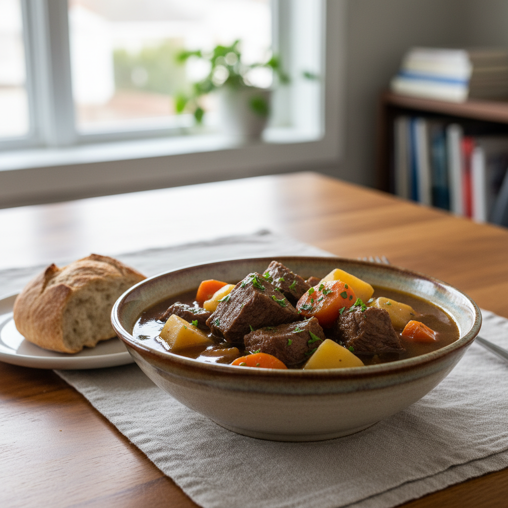 Finished Crock Pot Beef Stew ready to serve