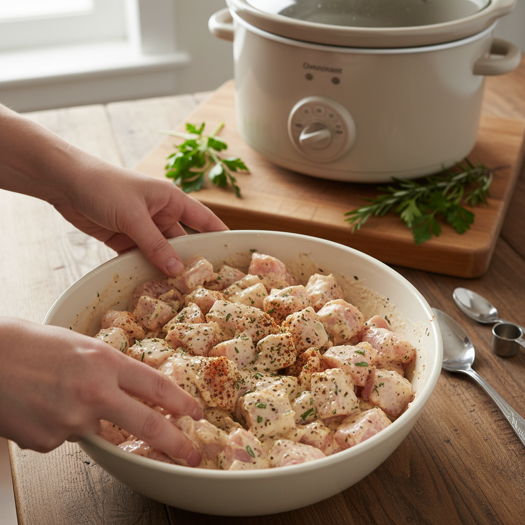Whisking ranch seasoning and cream mixture