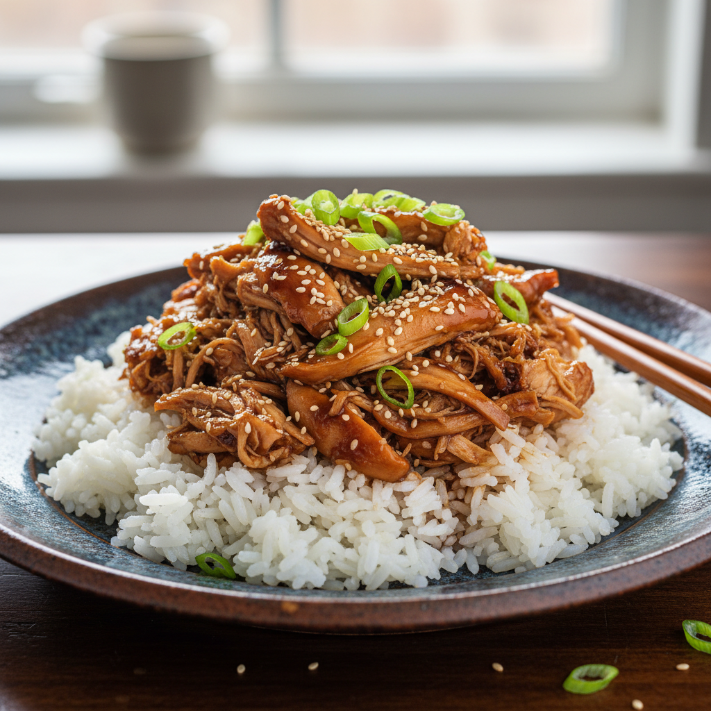 Finished serving of slow cooker teriyaki chicken