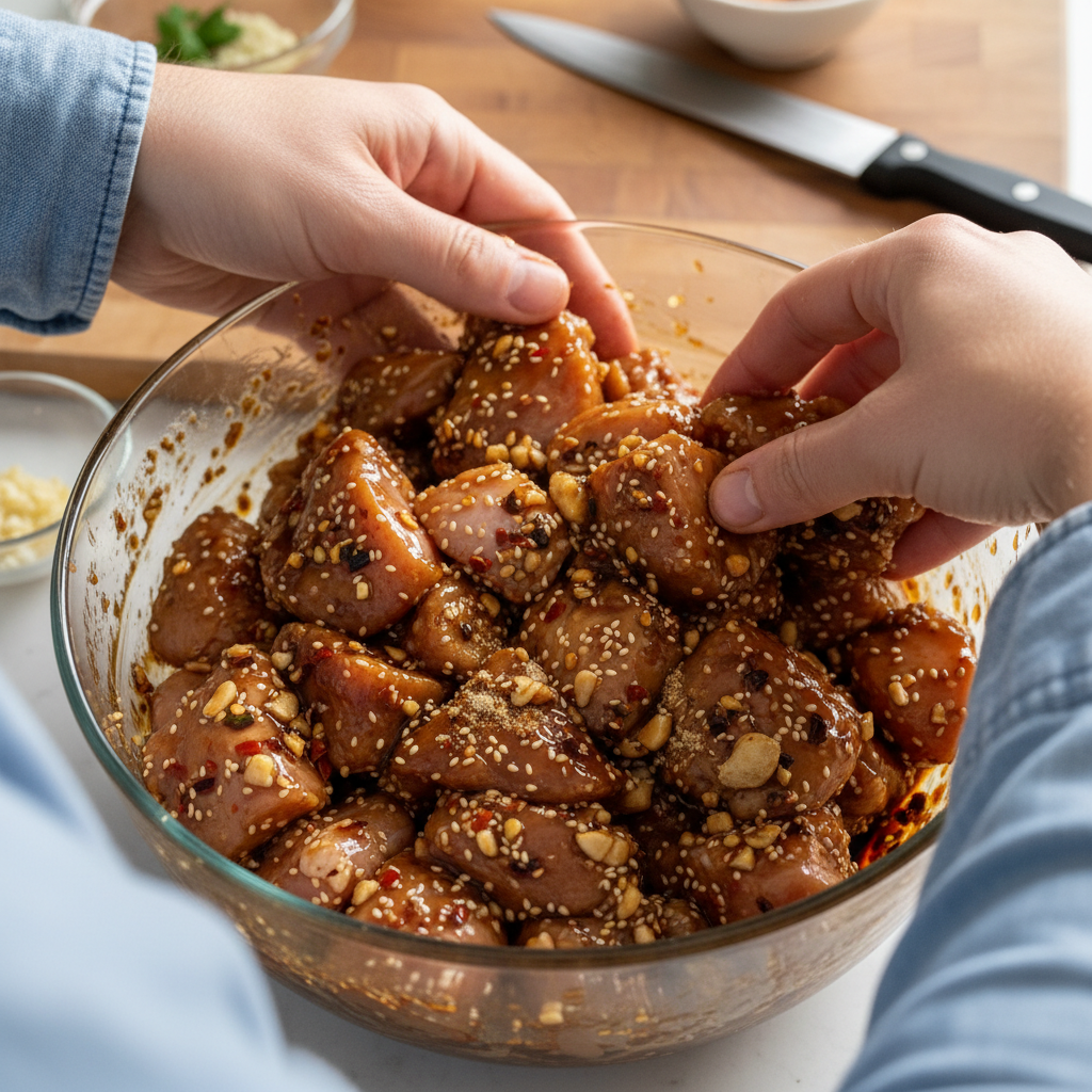 Mixing teriyaki sauce ingredients in a bowl