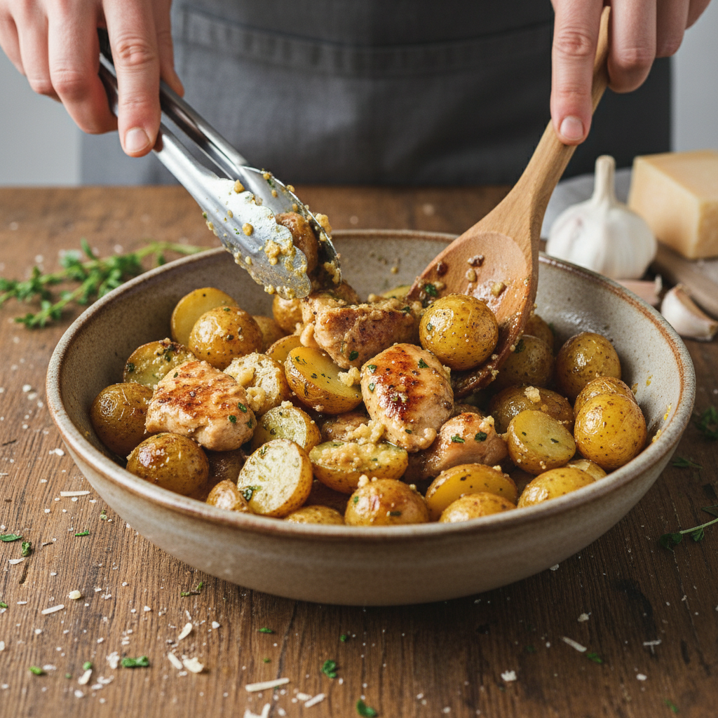 Mixing butter garlic Parmesan cheese and seasonings