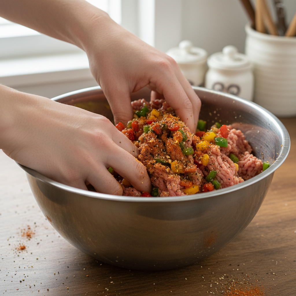 Sautéing onions, garlic, and bell peppers in a skillet