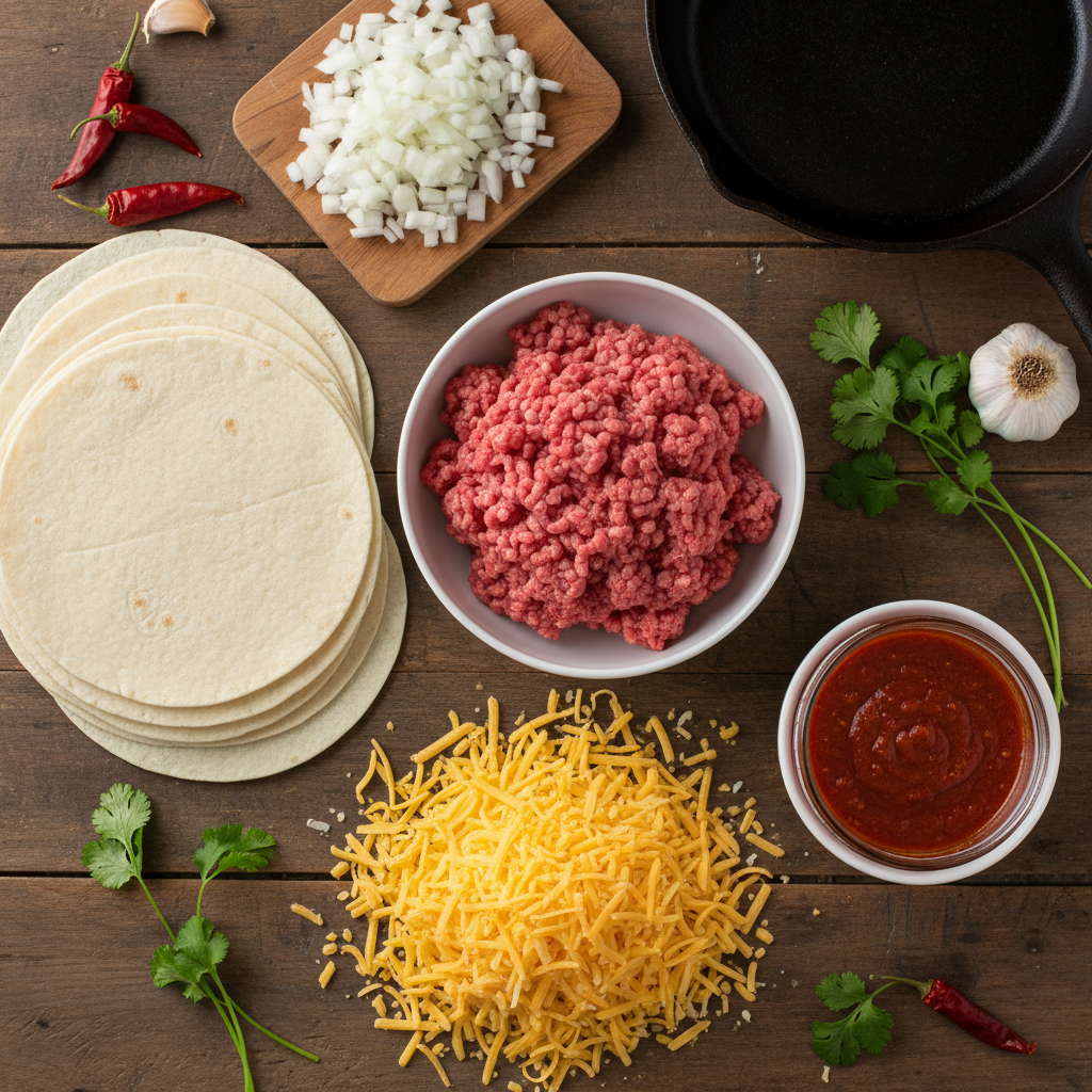Ingredients for ground beef enchiladas