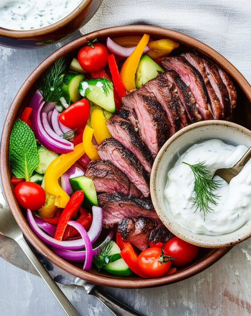 Mediterranean Steak Bowls fresh ingredients