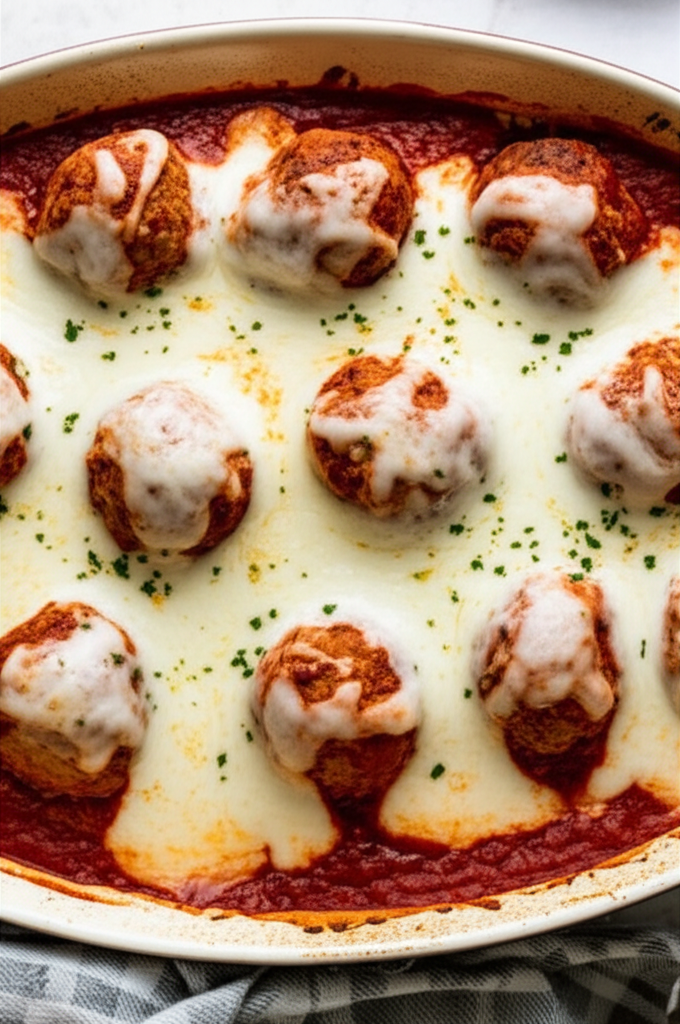 Baked meatballs with marinara and mozzarella