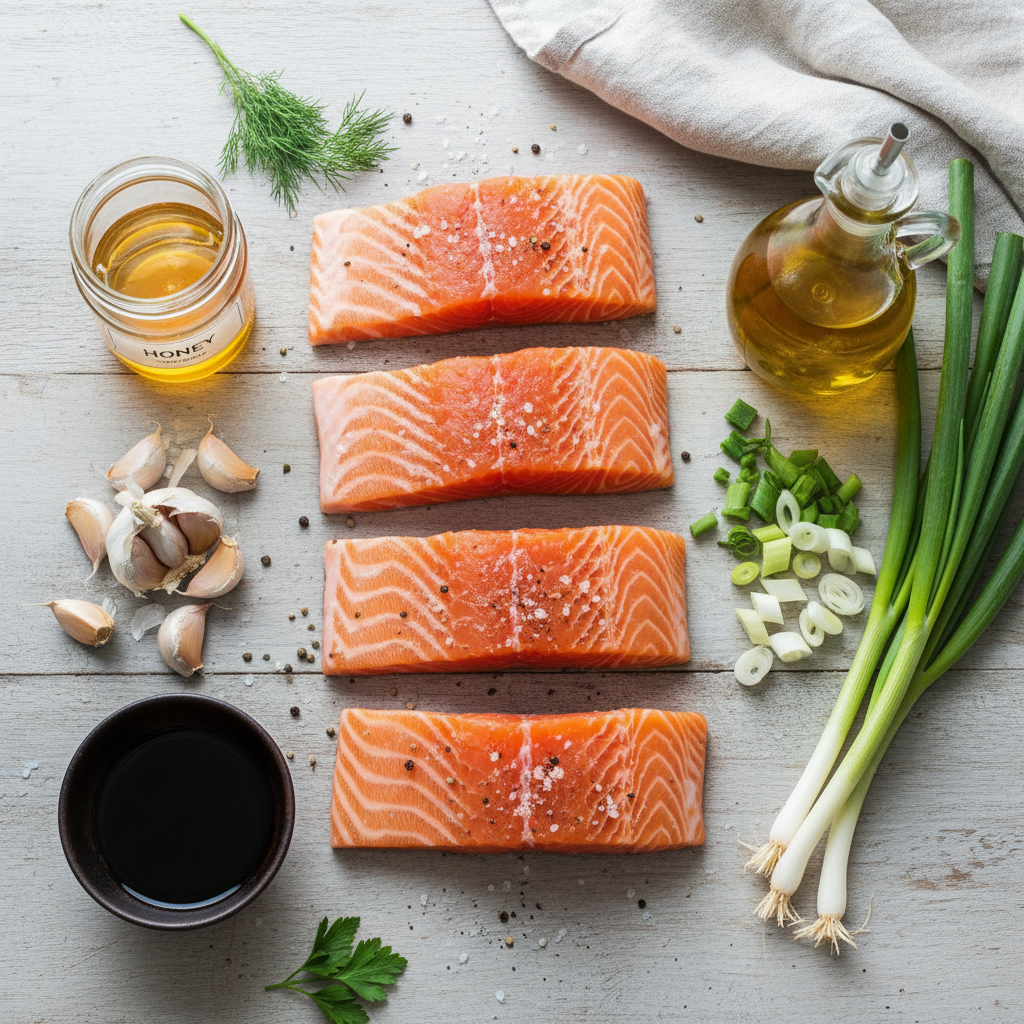 Ingredients for Crispy Honey Garlic Glazed Salmon