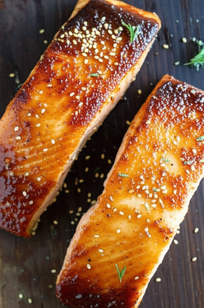 Crispy Honey Garlic Glazed Salmon plated and ready to serve