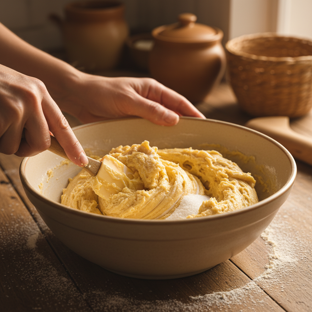 Mixing flour into cookie dough