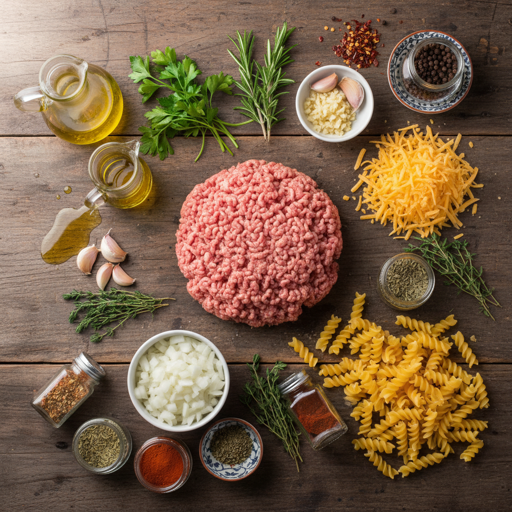 Ingredients for ground turkey pasta