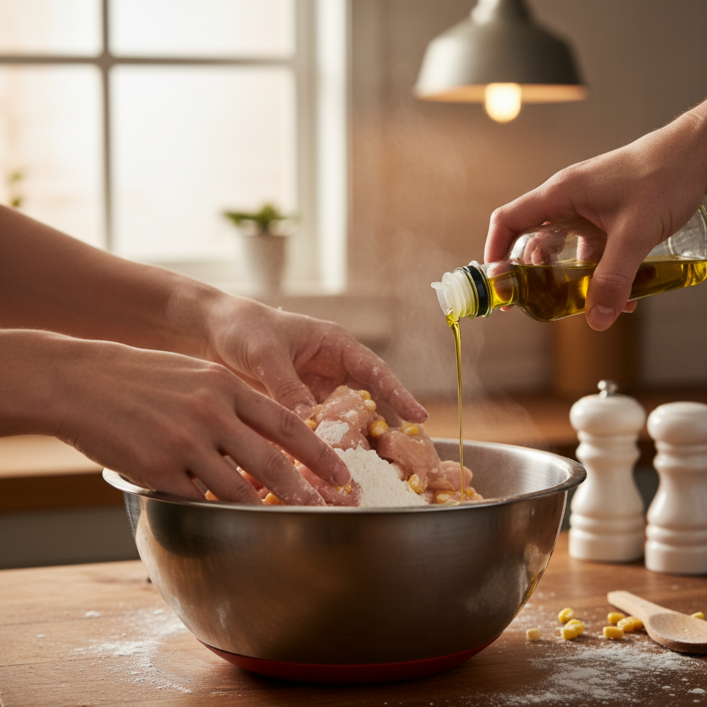 Browning chicken pieces in skillet
