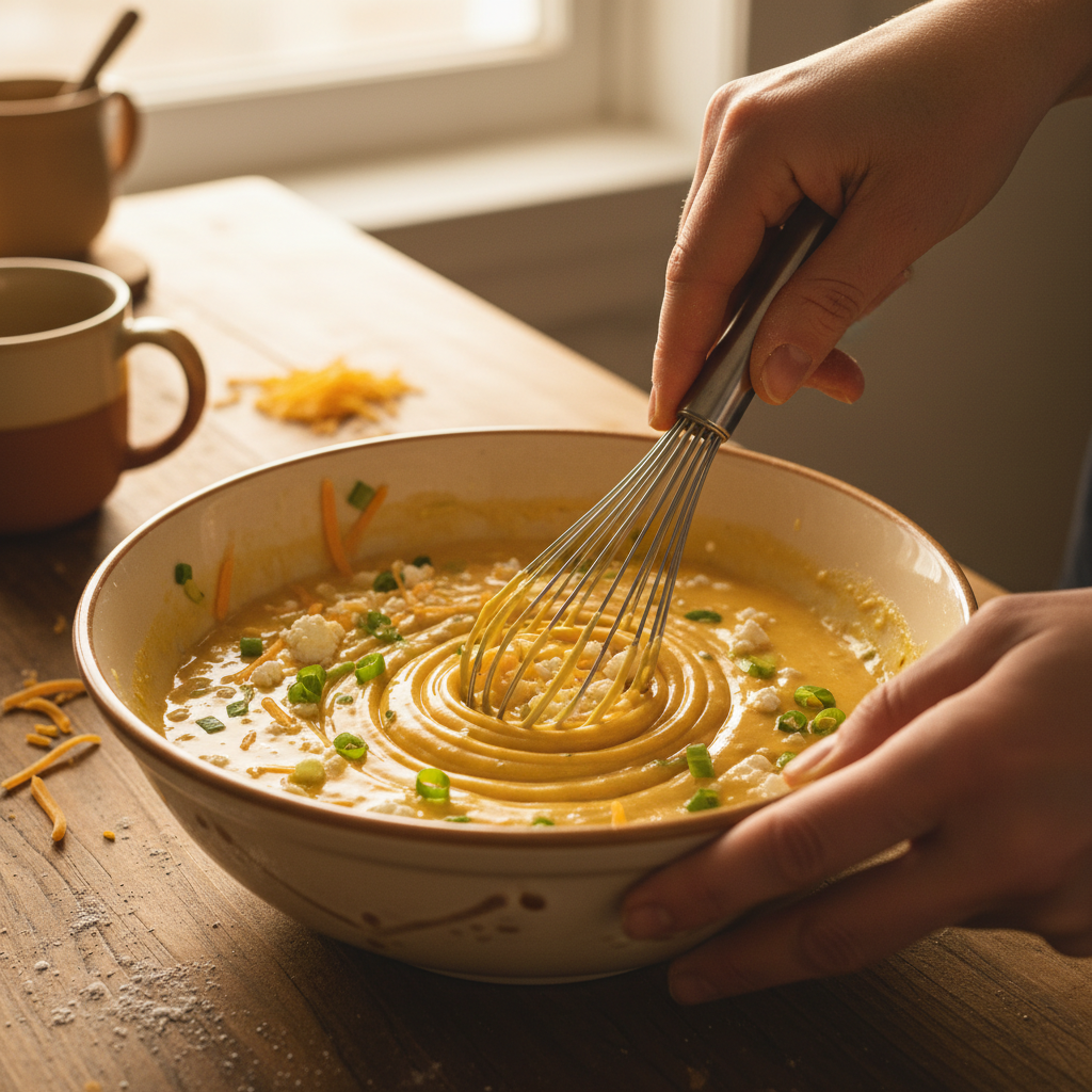 Mixing ingredients for egg muffins