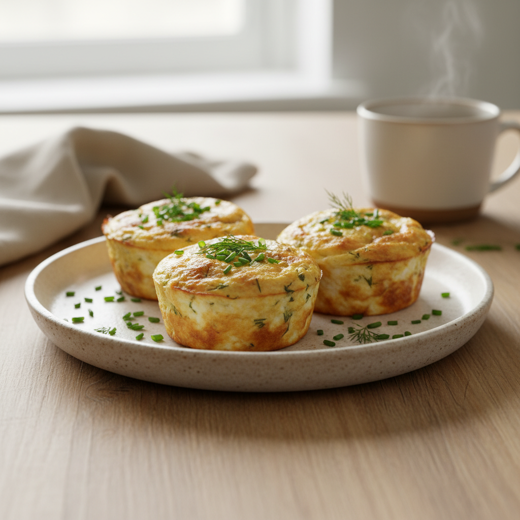 Serving suggestion of egg muffins with fluffy cottage cheese