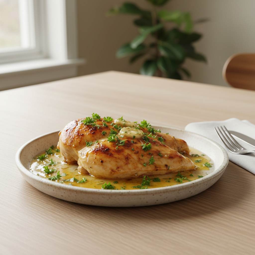 Served Garlic Butter Baked Chicken Breast