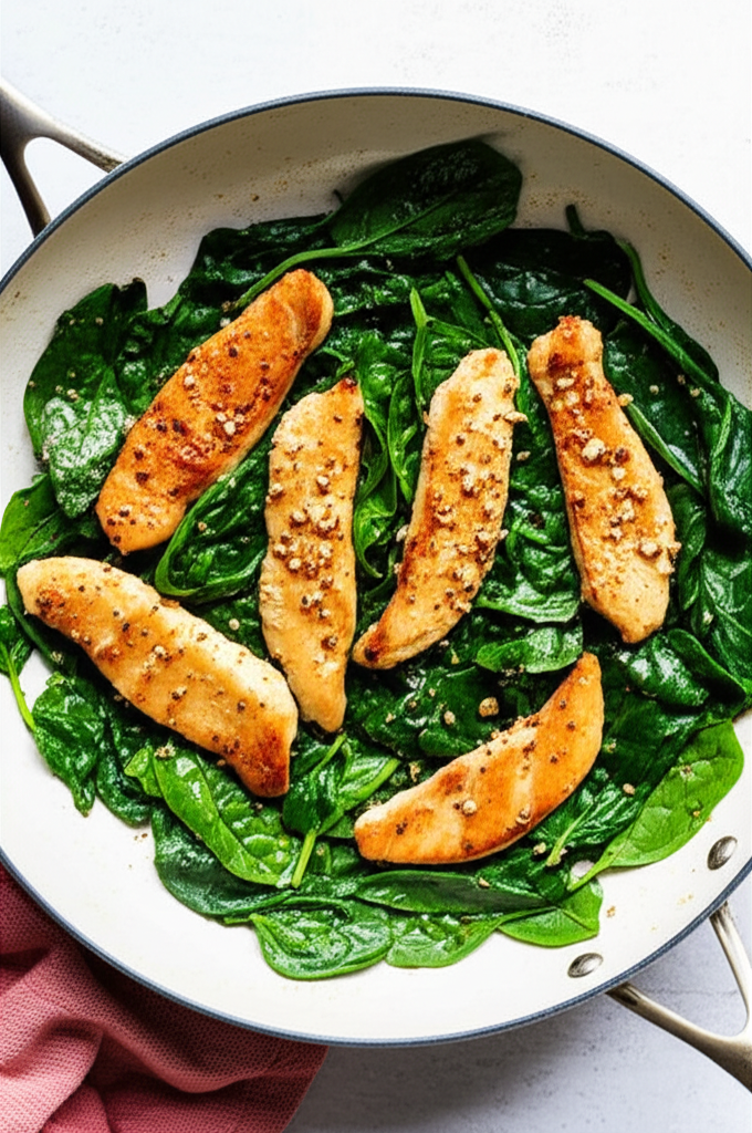 Garlic Chicken with Broccoli and Spinach Dish