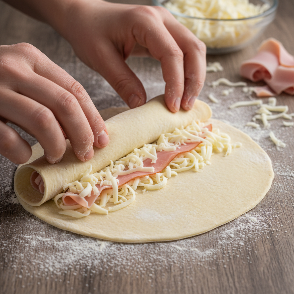 Grilled cheese roll-ups rolled with cheese and ham