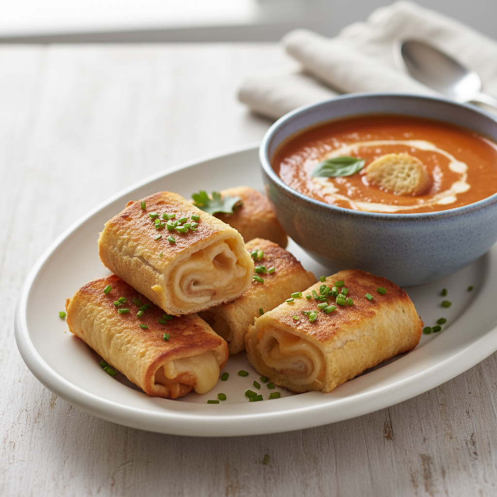 Completed grilled cheese roll-ups ready to serve