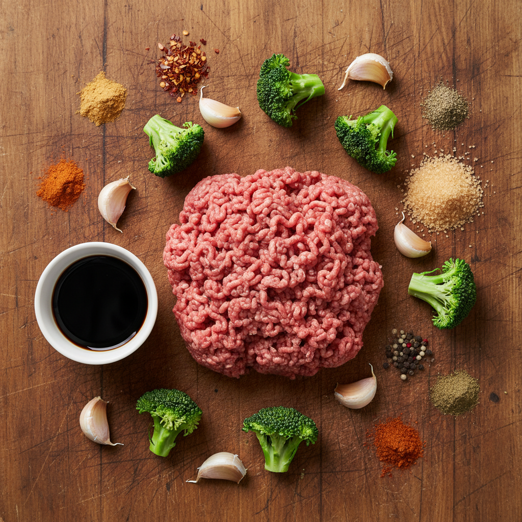 Ingredients for Ground Beef and Broccoli recipe