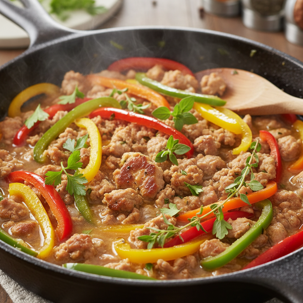 Ground Turkey and Peppers meal served