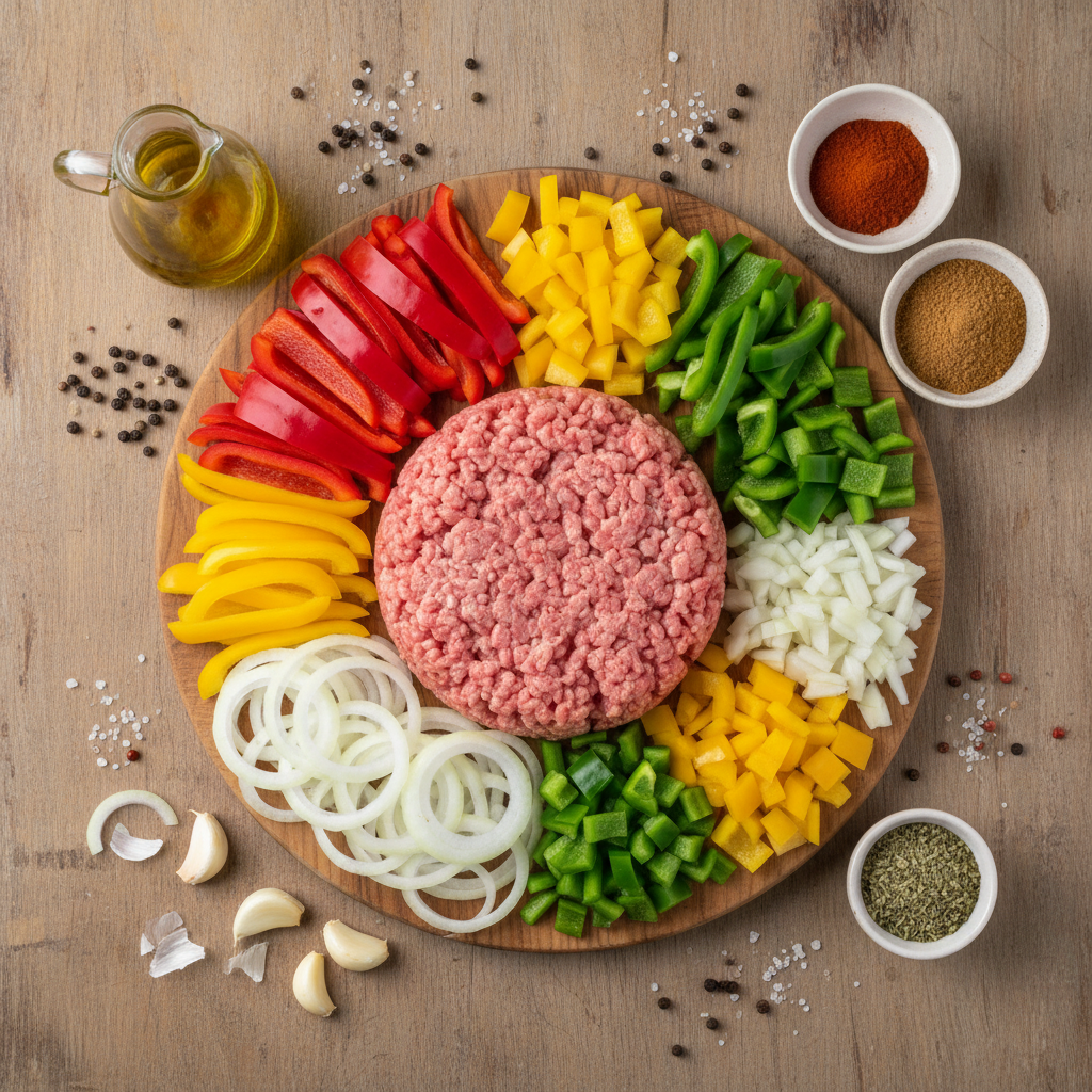 Ingredients for Ground Turkey and Peppers